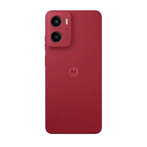 Moto G05 in Plum Red, back view