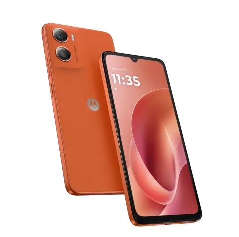 Moto G06 in Arabesque, front and back paired hero shot