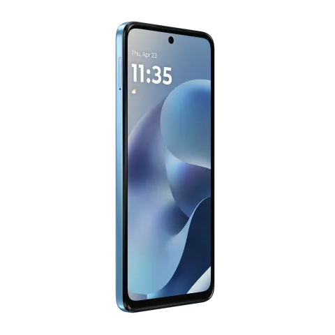 Moto G17 in Alaskan Blue - front three-quarter view
