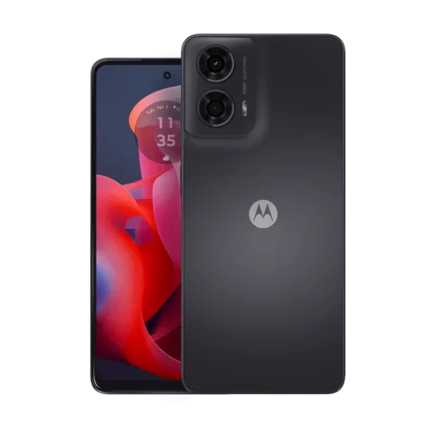 Moto G24 in Steel Grey, front and back paired hero shot
