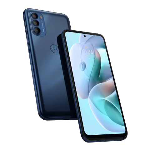 Moto G41 in Meteorite Black, front and back view