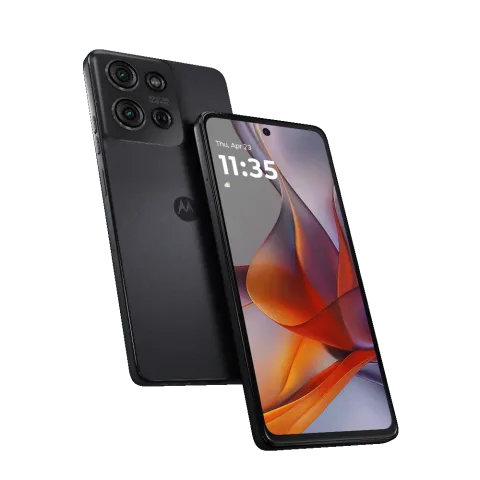 Moto G75 5G in Charcoal Grey, front and back hero view