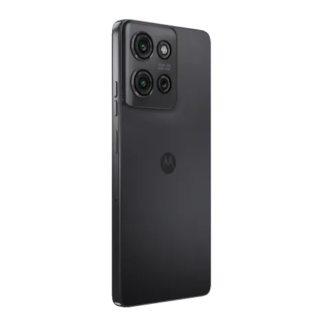 Moto G75 5G in Charcoal Grey, angled back view