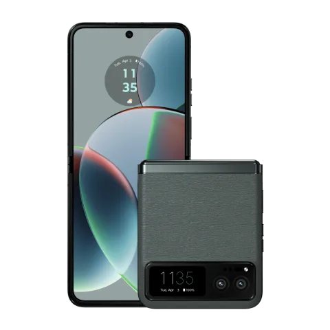 Motorola Razr 40 in Sage Green, open and closed
