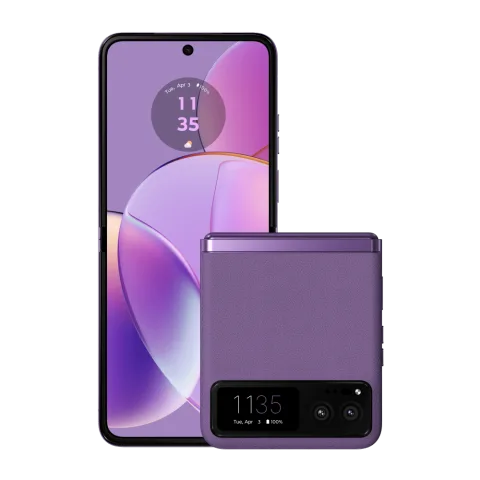 Motorola Razr 40 in Summer Lilac, open and closed