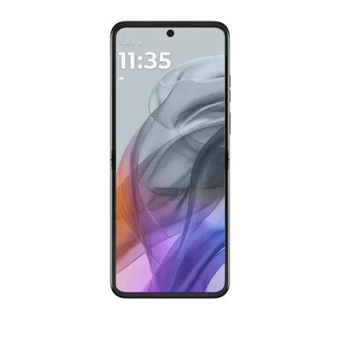 Motorola Razr 50 in Koala Grey, open (front display)