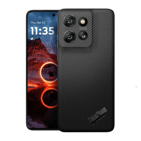 Motorola ThinkPhone 25 in Black, front and back shown together