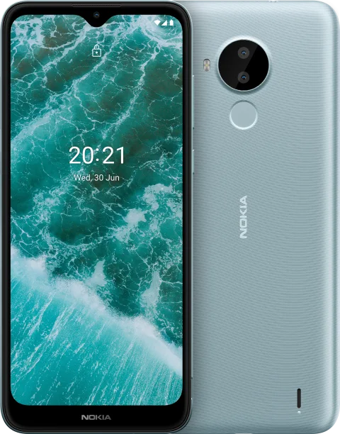 Nokia C30 in White, front and back view