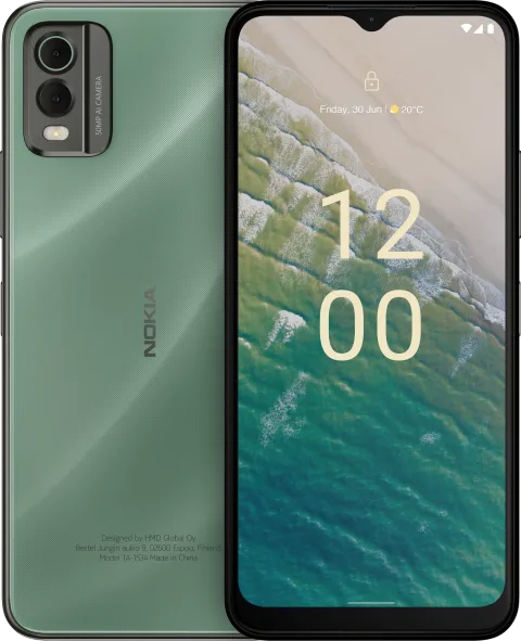 Nokia C32 in Autumn Green, front and back view