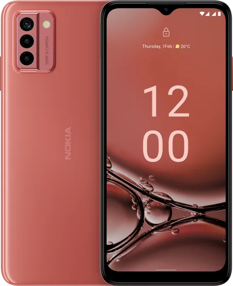 Nokia G22 in So Peach, front and back