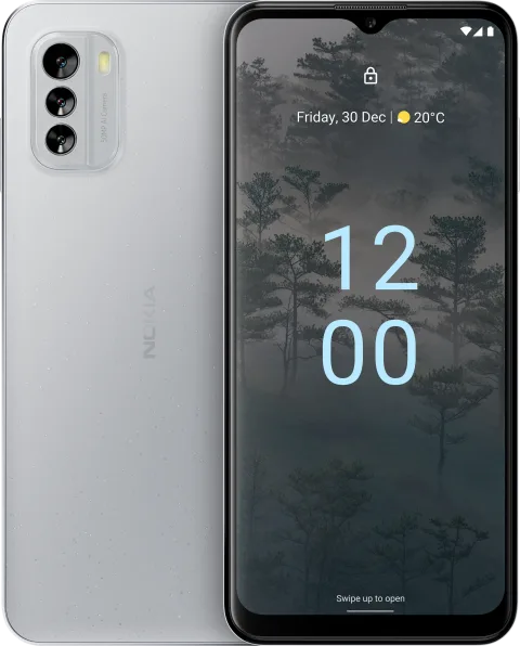 Nokia G60 5G in Ice, front and back