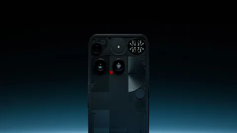 Nothing Phone (3) in Black, angled back view on studio background