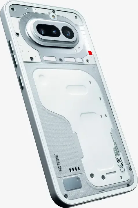 Nothing Phone (4a) in White, angled studio shot showing camera housing