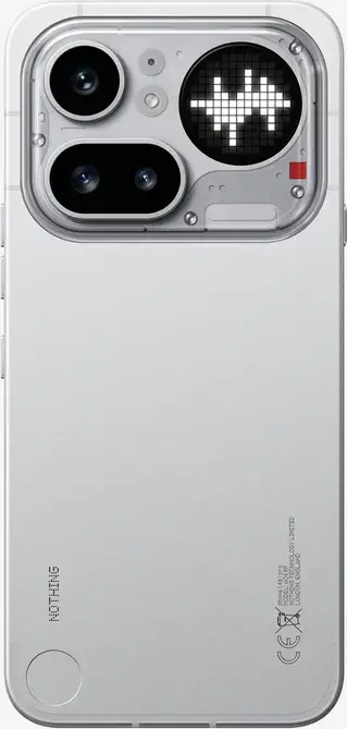 Nothing Phone (4a) Pro in Silver, flat back view with Glyph lit
