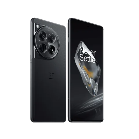 OnePlus 12 in Silky Black, front and back view