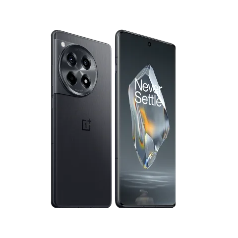 OnePlus 12R in Iron Gray, angled view