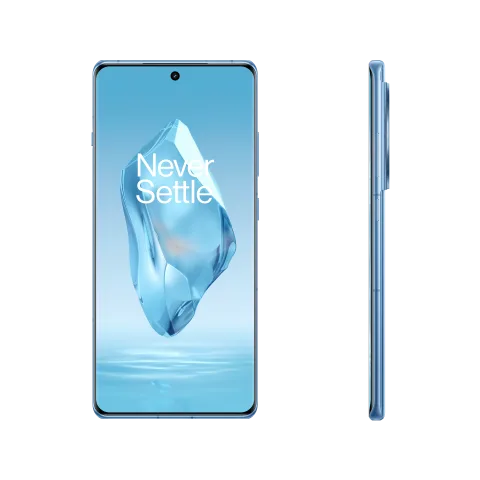 OnePlus 12R in Cool Blue, angled view