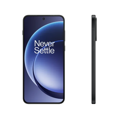 OnePlus 15R in Charcoal Black, angled view