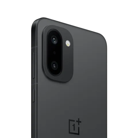 OnePlus 15R in Charcoal Black, rear camera close-up