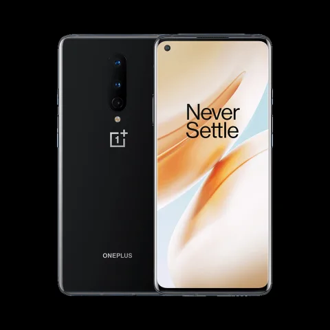 OnePlus 8 in Onyx Black, front and back view