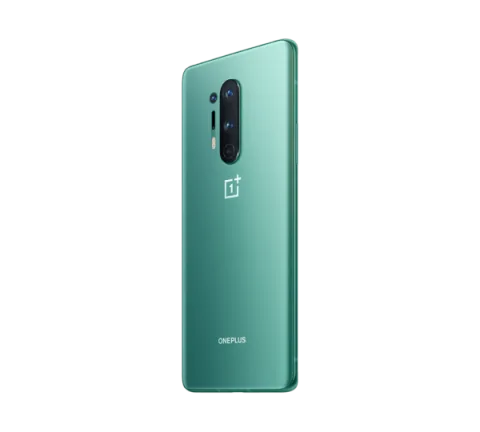 OnePlus 8 Pro in Glacial Green, angled back view