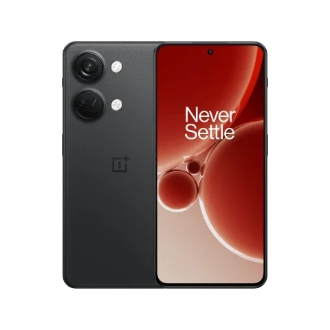OnePlus Nord 3 in Tempest Gray, front and back view.