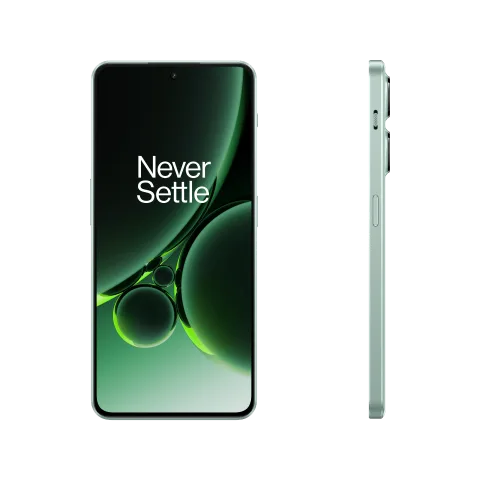 OnePlus Nord 3 in Misty Green, angled view.