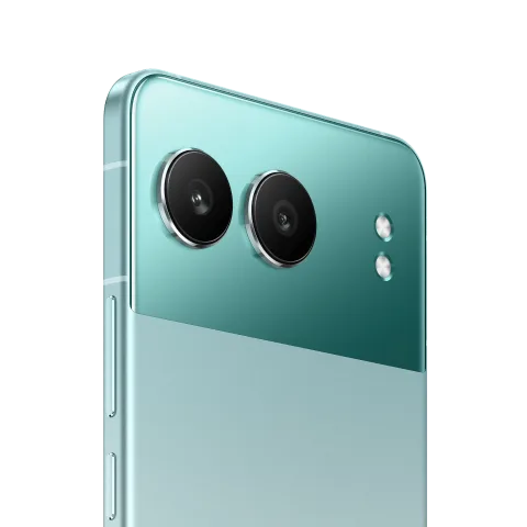 OnePlus Nord 4 in Oasis Green, rear camera lenses close-up.