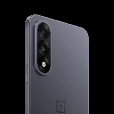 OnePlus Nord 5 in Phantom Grey, rear camera module close-up.