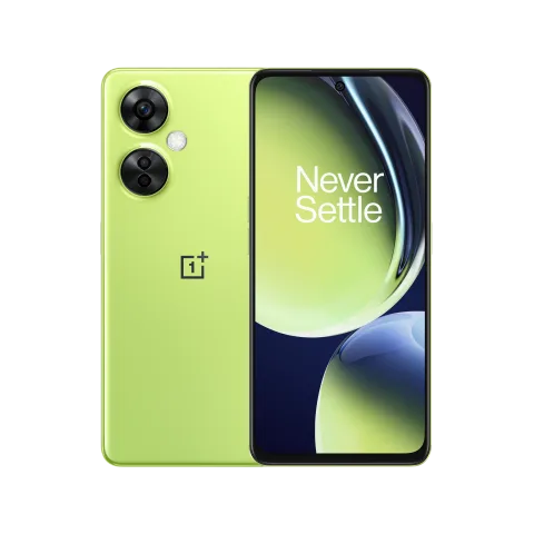 OnePlus Nord CE 3 Lite in Pastel Lime, front and back view.