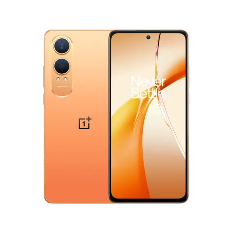 OnePlus Nord CE4 Lite in Ultra Orange, front and back view.