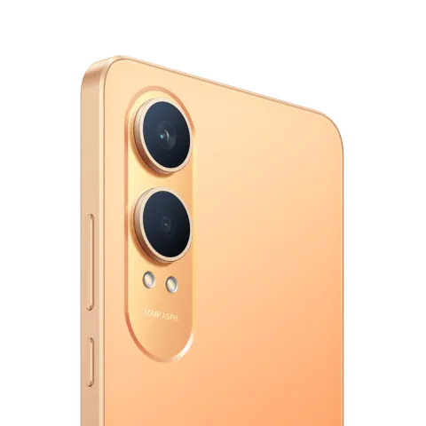 OnePlus Nord CE4 Lite in Ultra Orange, rear camera close-up.