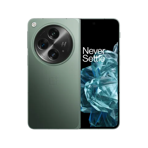 OnePlus Open in Emerald Dusk, front and back view