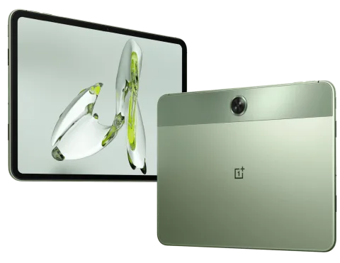 OnePlus Pad Go in Twin Mint, front and back angled composite view