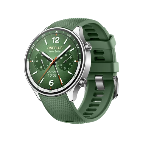 OnePlus Watch 2R in Forest Green, angled view
