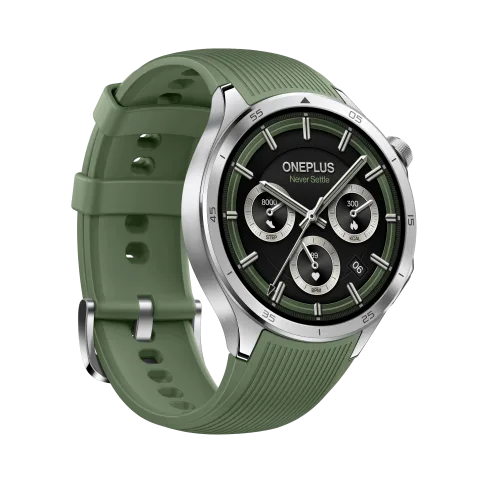 OnePlus Watch 3 in Emerald Titanium, side angled view