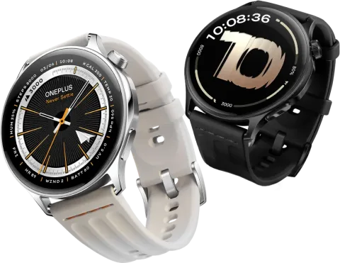 OnePlus Watch Lite in Silver Steel and Black Steel, front view