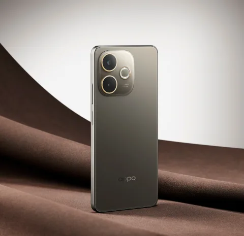 Oppo A5 Pro in Mocha Brown, back view