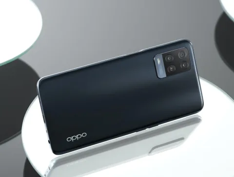 Oppo A54 in Crystal Black, back view