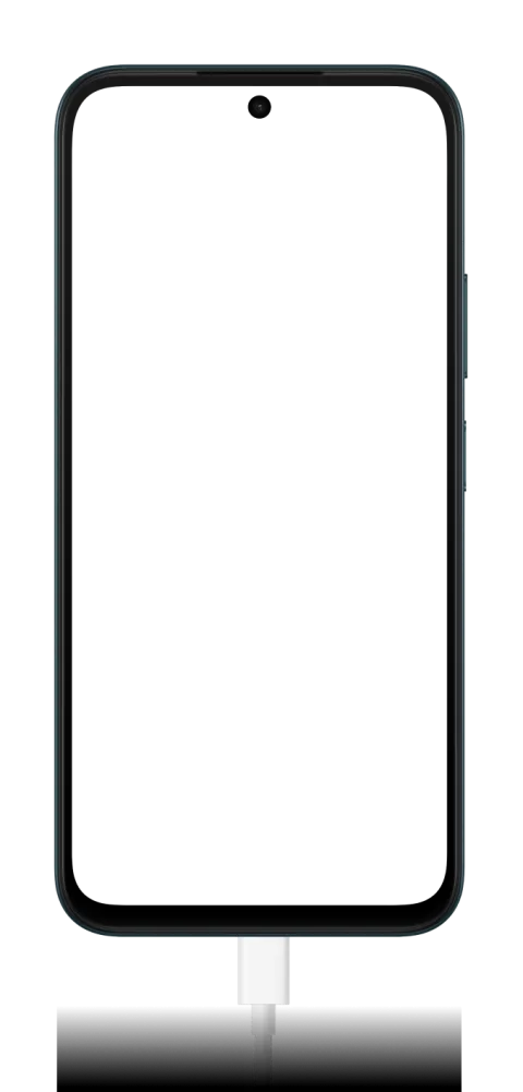 Oppo A6 4G front view, straight-on, with USB-C cable