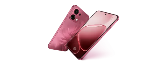 OPPO A6 Pro in Coral Pink, front and back hero shot
