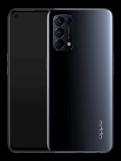 Oppo Find X3 Lite in Starry Black, front and back view
