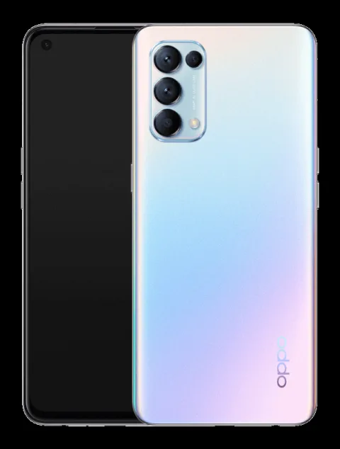 Oppo Find X3 Lite in Galactic Silver, front and back view