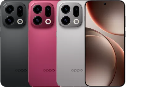 OPPO Find X9 in Space Black, Velvet Red and Titanium Grey with front screen