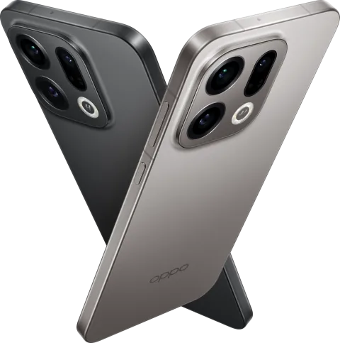 OPPO Find X9 Space Black and Titanium Grey crossed showing camera module