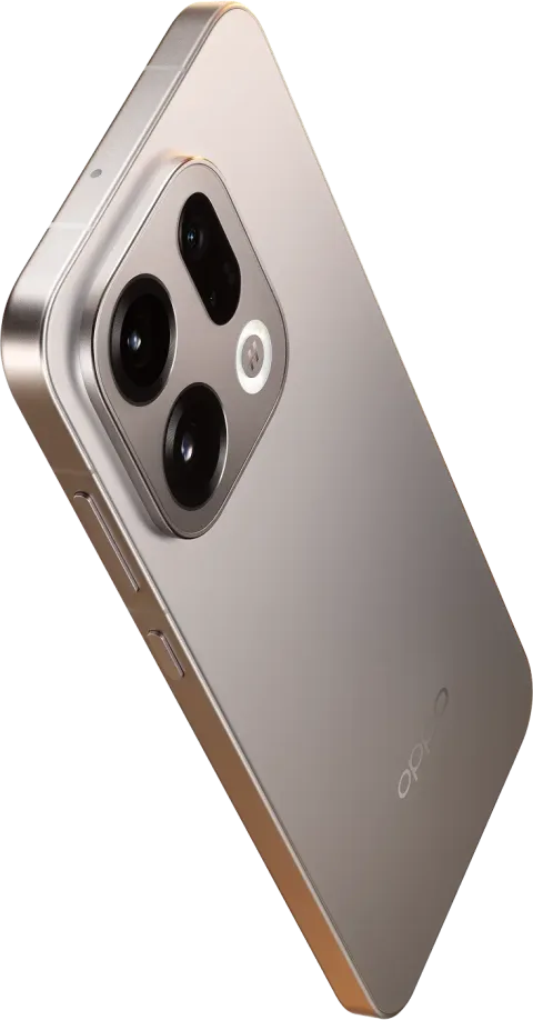 OPPO Find X9 in Titanium Grey, angled rear view