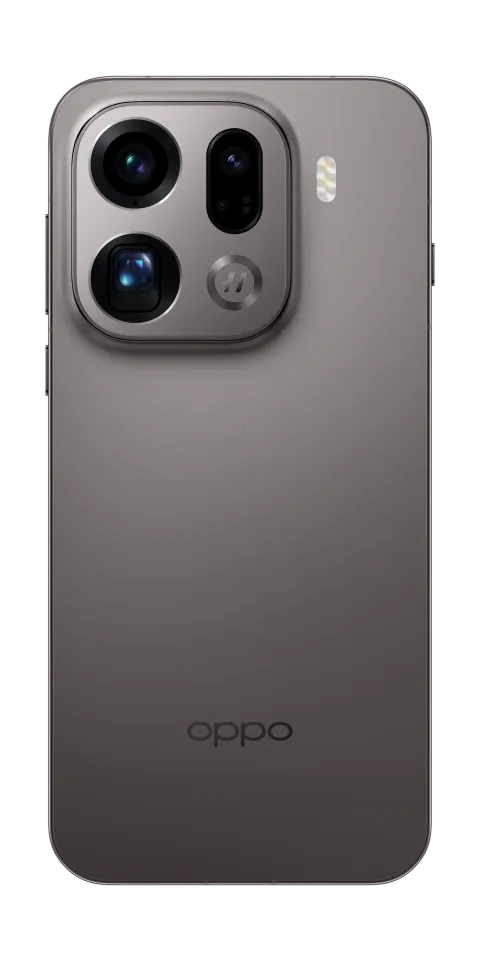 OPPO Find X9 Pro in Titanium Charcoal, flat rear view