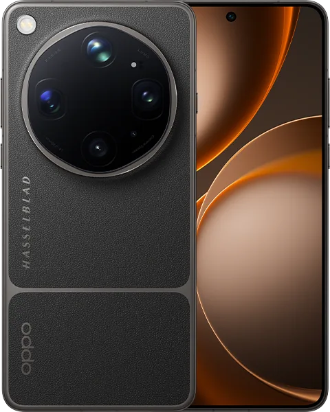 Oppo Find X9 Ultra in Tundra Umber, front display and back camera module side by side
