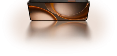 Oppo Find X9 Ultra front view, angled, floating above a reflective surface