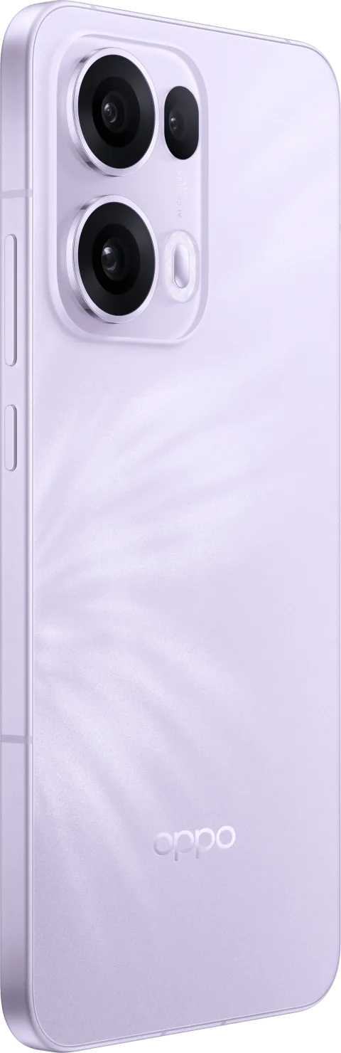 OPPO Reno13 Pro in Purple, angled rear view